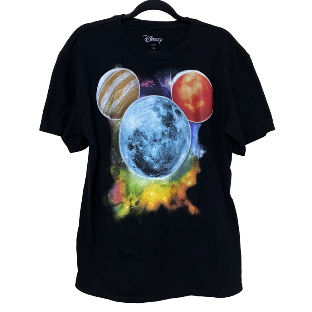 Disney Mickey Mouse Planet T-Shirt Men’s L Black Graphic Short Sleeve